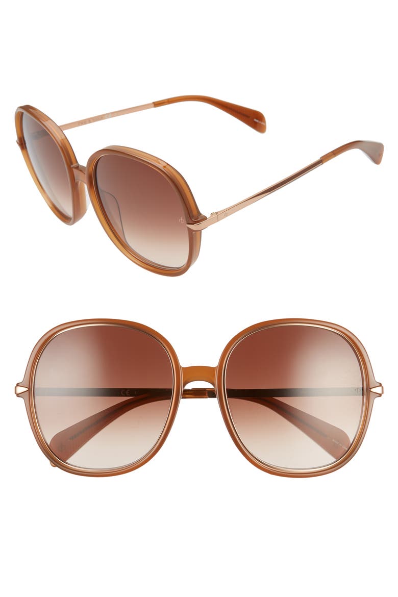 59mm Gradient Round Sunglasses, Main, color, BROWN