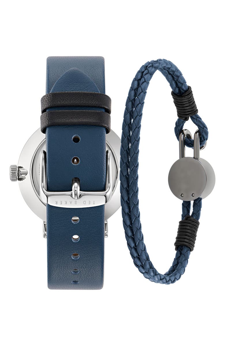 Ted Baker Phylipa Leather Strap Multifunction Watch & Bracelet Set, Alternate, color, Stainless Steel