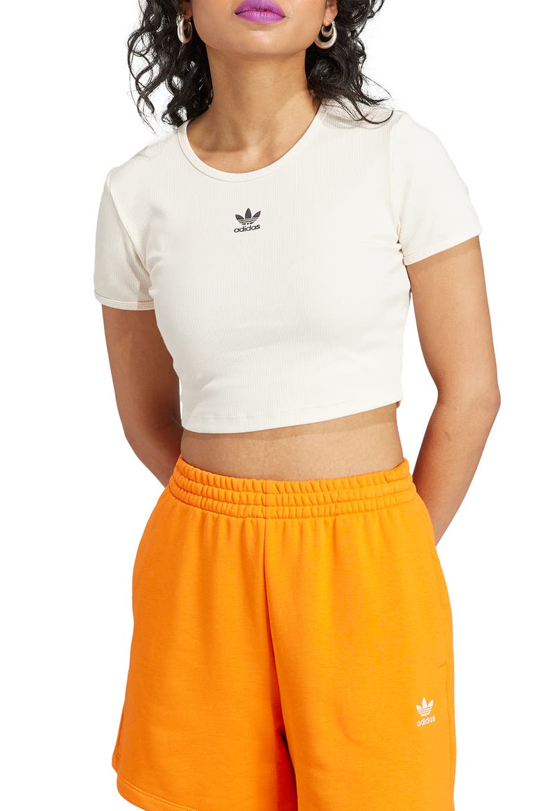Adicolor Essentials Rib Crop Top, Main, color, WONDER WHITE
