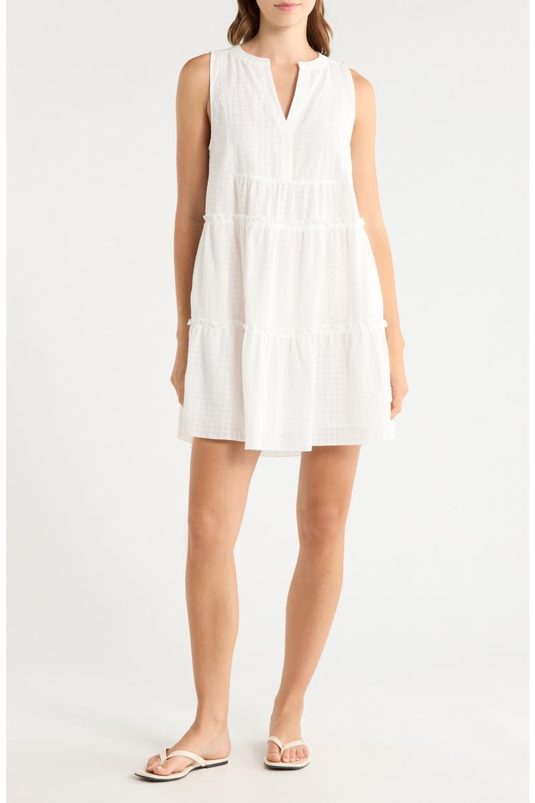 Tiered Cotton Seersucker Cover-Up Sundress, Main, color, WHITE