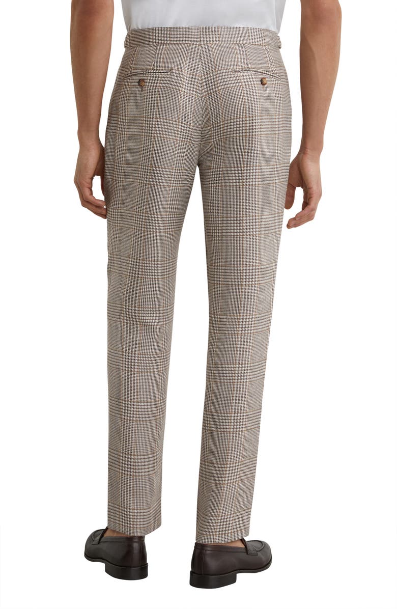 Reiss Epsom Tailored Fit Glen Check Linen & Wool Blend Suit Pants, Alternate, color, Oatmeal Brown