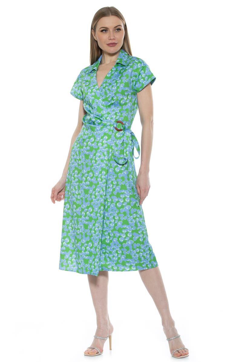 Alexia Admor Paris Surplice Wrap Midi Dress, Alternate, color, Green Multi