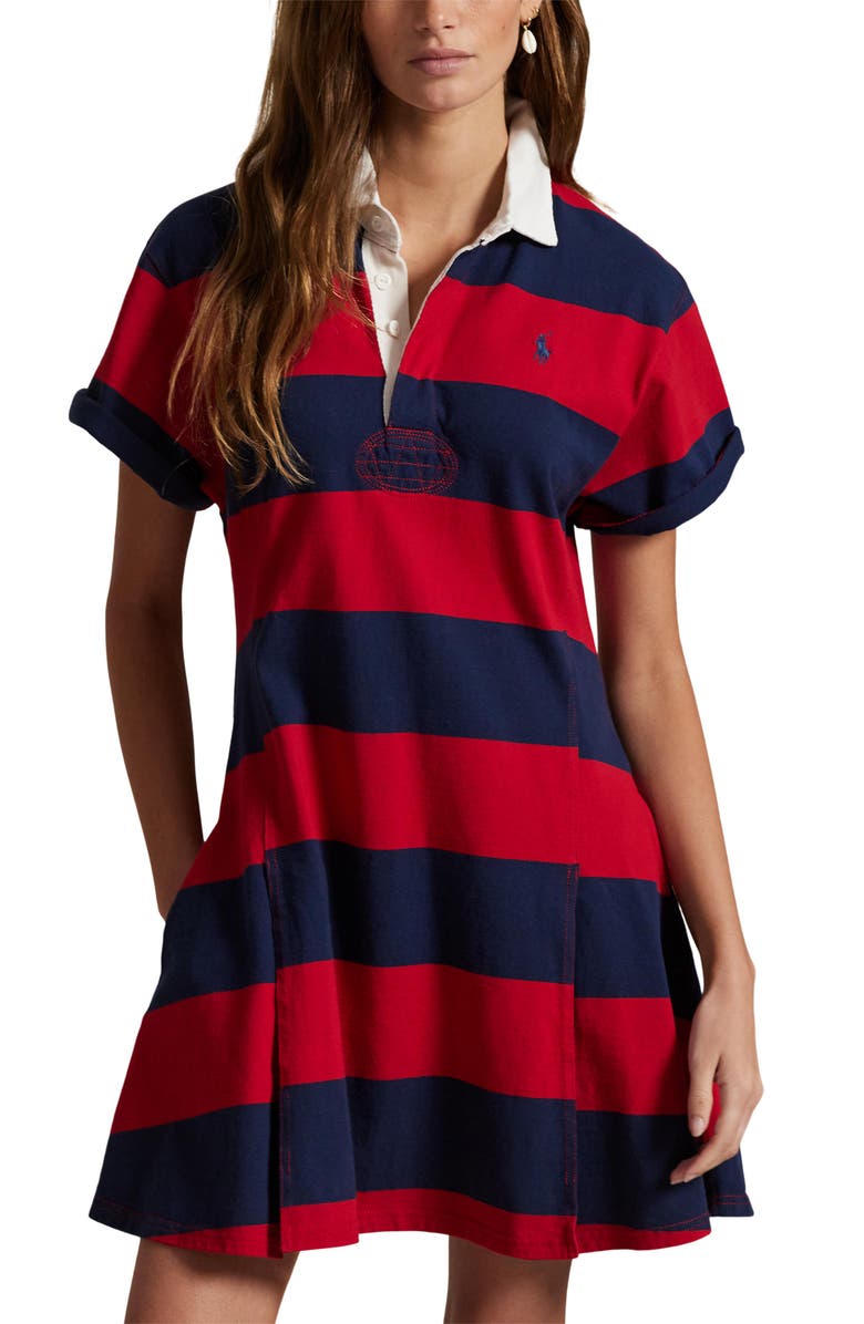 Polo Ralph Lauren Short Sleeve Stripe Cotton Rugby Dress, Alternate, color, 