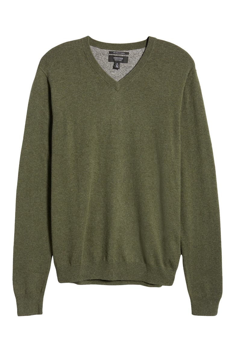 Men's Shop Cotton & Cashmere V-Neck Sweater, Alternate, color, GREEN ZEN HEATHER
