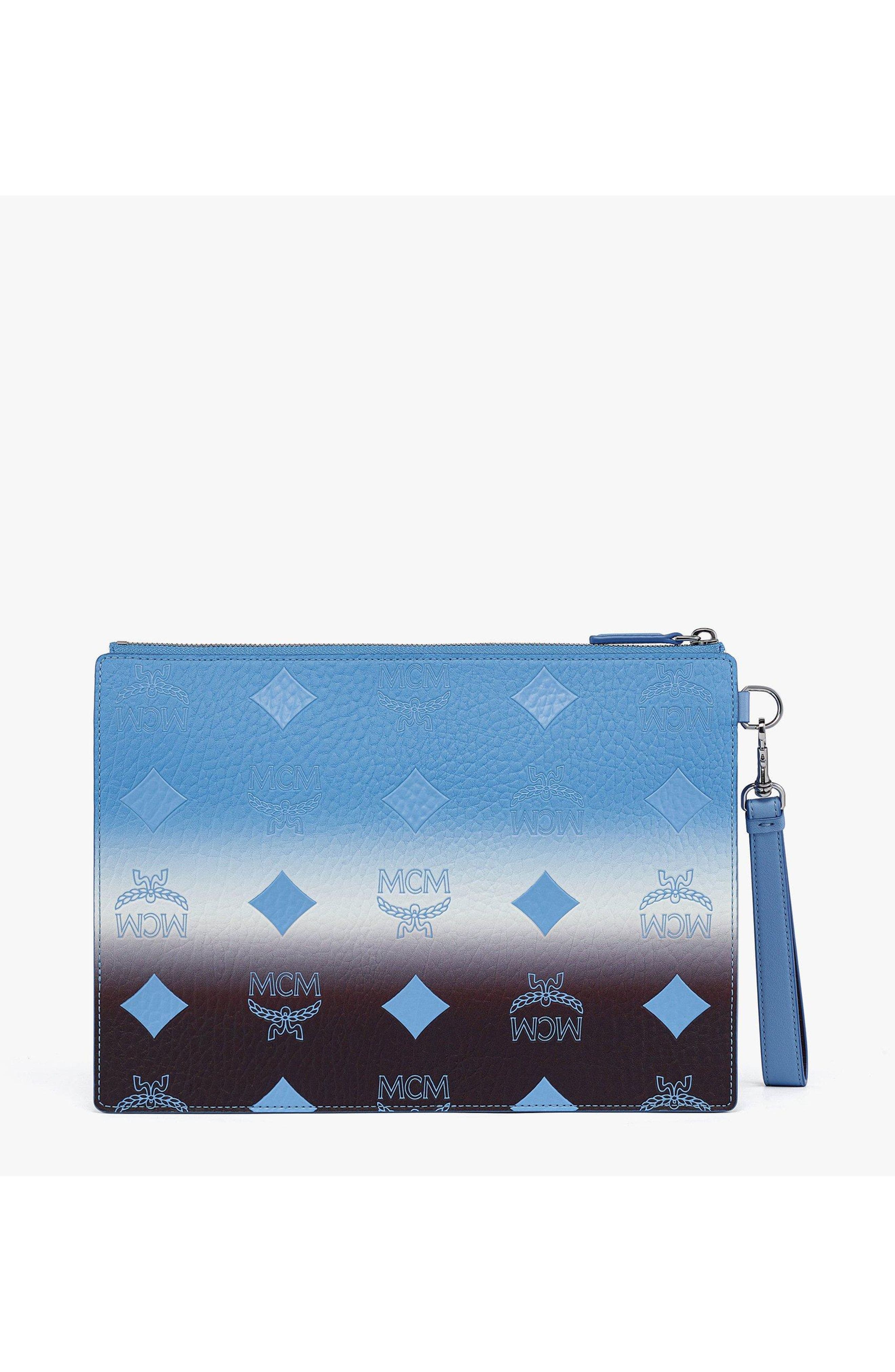 MCM Small Aren Wristlet Pouch in Gradation Visetos, Alternate, color, Della Robbia Blue