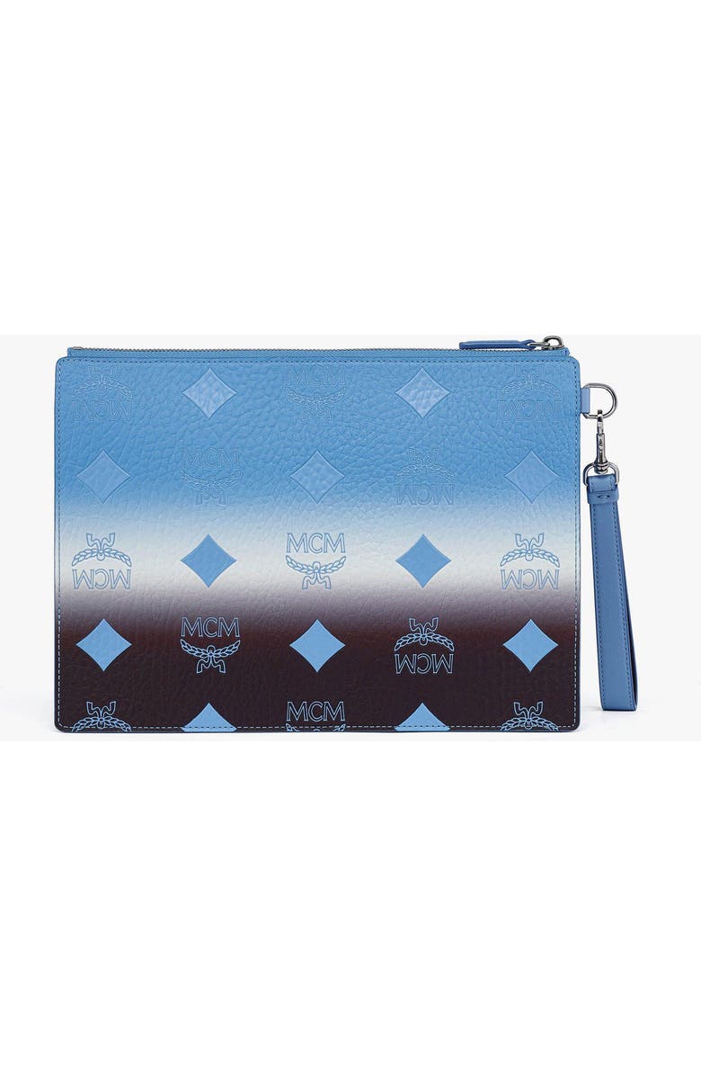 MCM Small Aren Wristlet Pouch in Gradation Visetos, Alternate, color, Della Robbia Blue