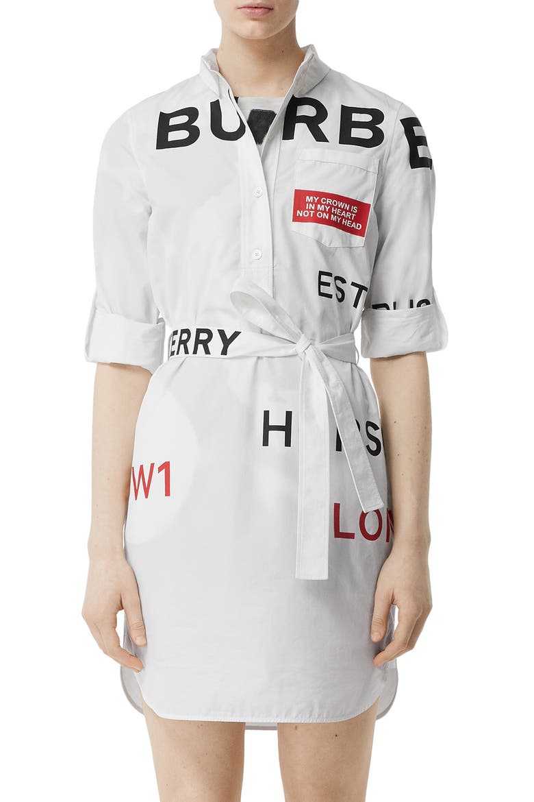 Kiley Horseferry Print Long Sleeve Poplin Shirtdress, Main, color, WHITE