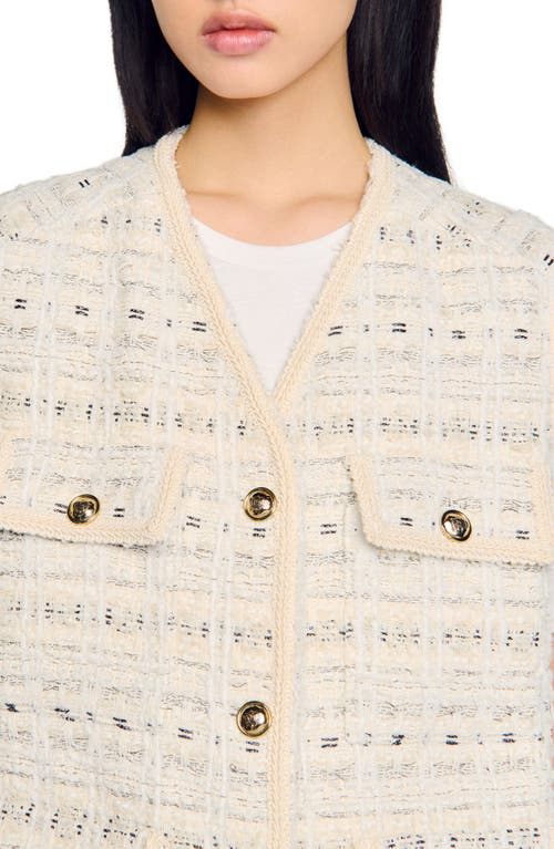 Sandro Sleeveless Tweed Jacket In Ecru/lurex