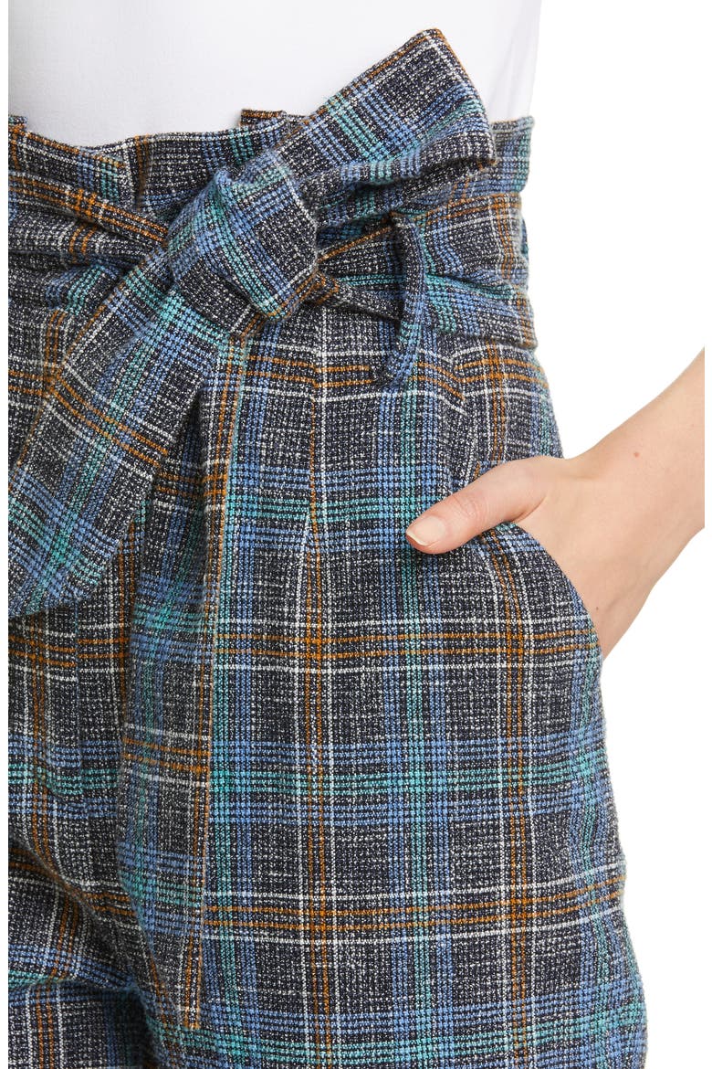 Clerence Plaid Tweed High Waist Crop Paperbag Waist Pants, Alternate, color, BLUE MULTI