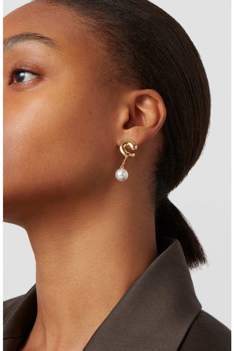 Daphne Imitation Pearl Drop Earrings, Alternate, color, HIGH POLISH GOLD