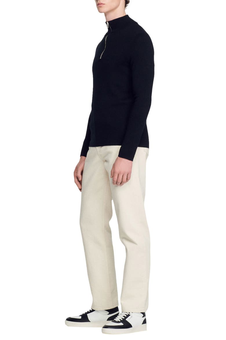 Wool sweater with zip collar, Alternate, color, CARBON BLACK
