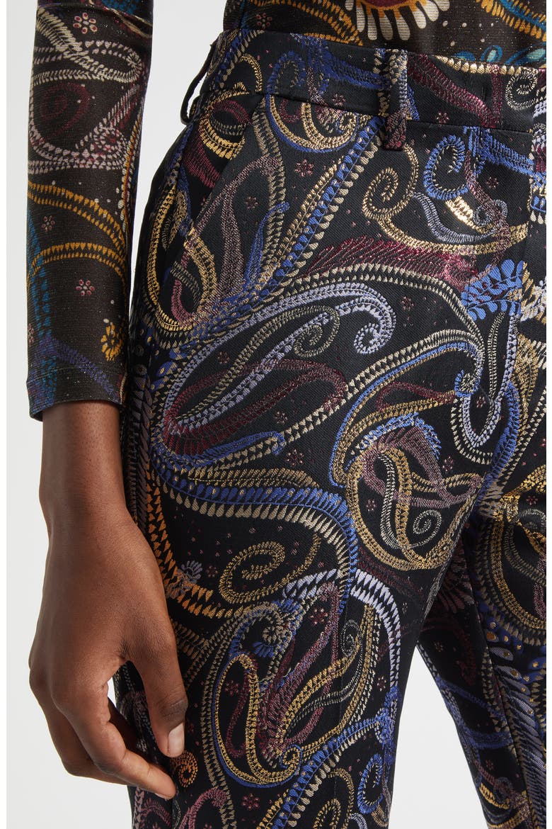 Bristol Paisley Jacquard Crop Duchesse Satin Pants, Alternate, color, MULTICOLOR BLACK BASE