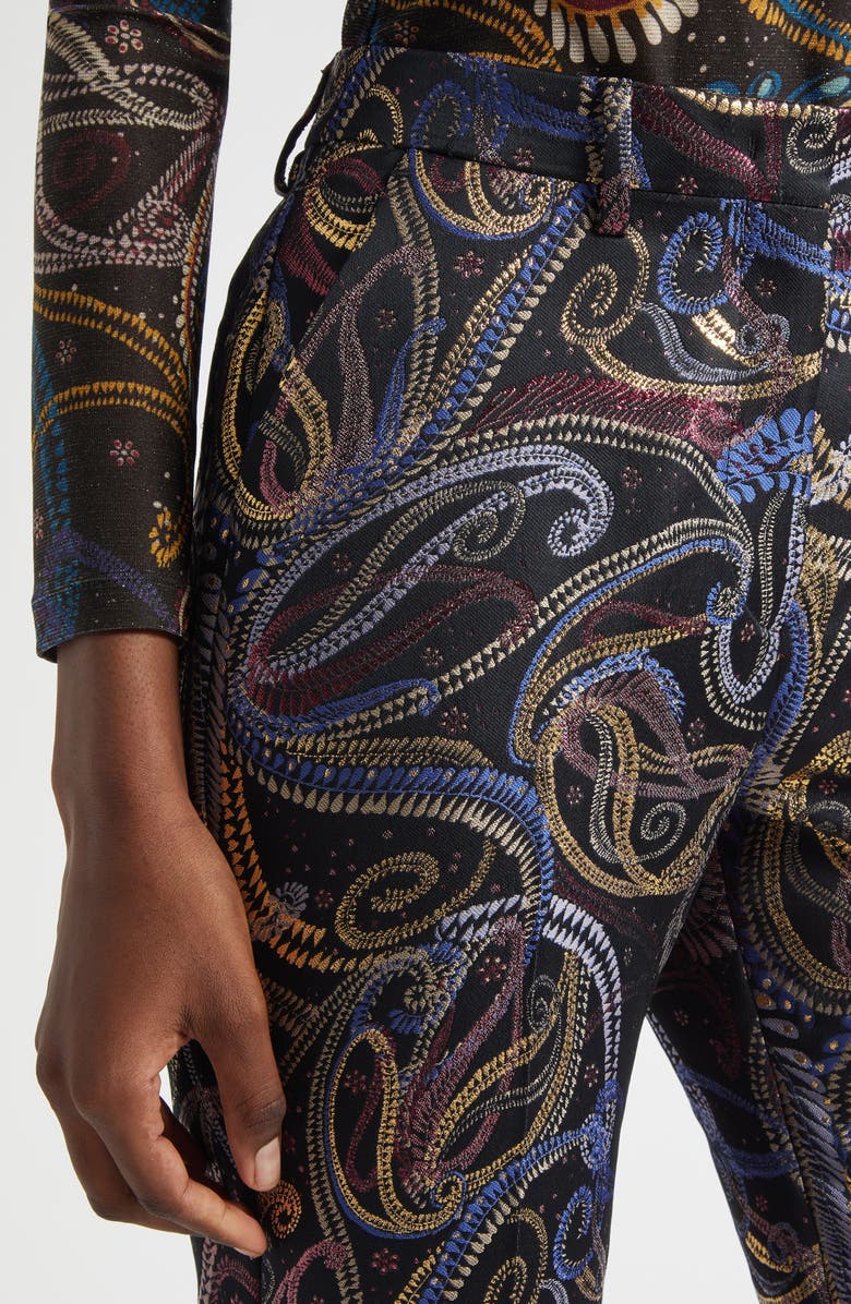 Etro Bristol Paisley Jacquard Crop Duchesse Satin Pants, Alternate, color, Multicolor Black Base