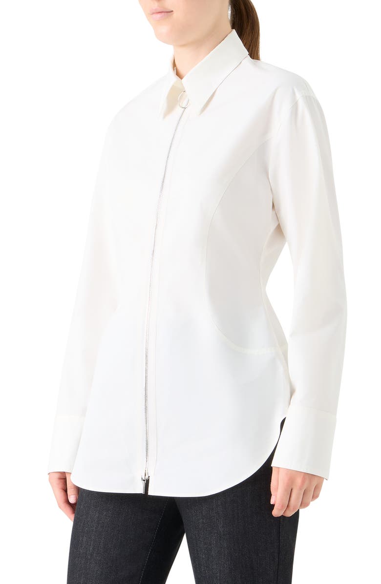 Akris punto Long Sleeve Cotton Zip-Up Shirt, Alternate, color, Cream