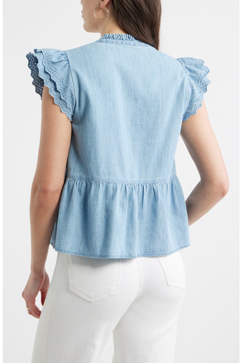 Ruffle Eyelet Chambray Top, Alternate, color, LIGHT WASH