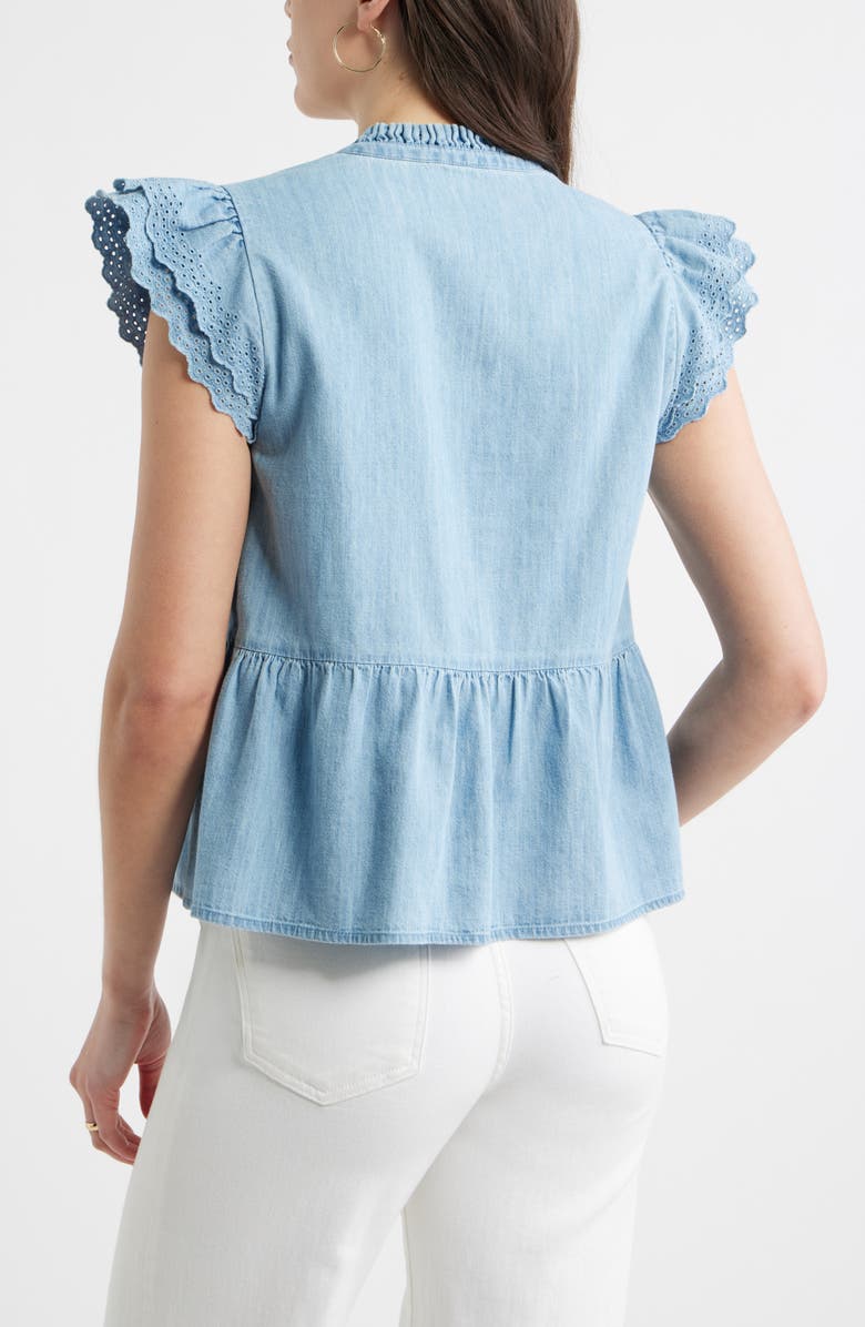 Caslon<sup>®</sup> Ruffle Eyelet Chambray Top, Alternate, color, Light Wash