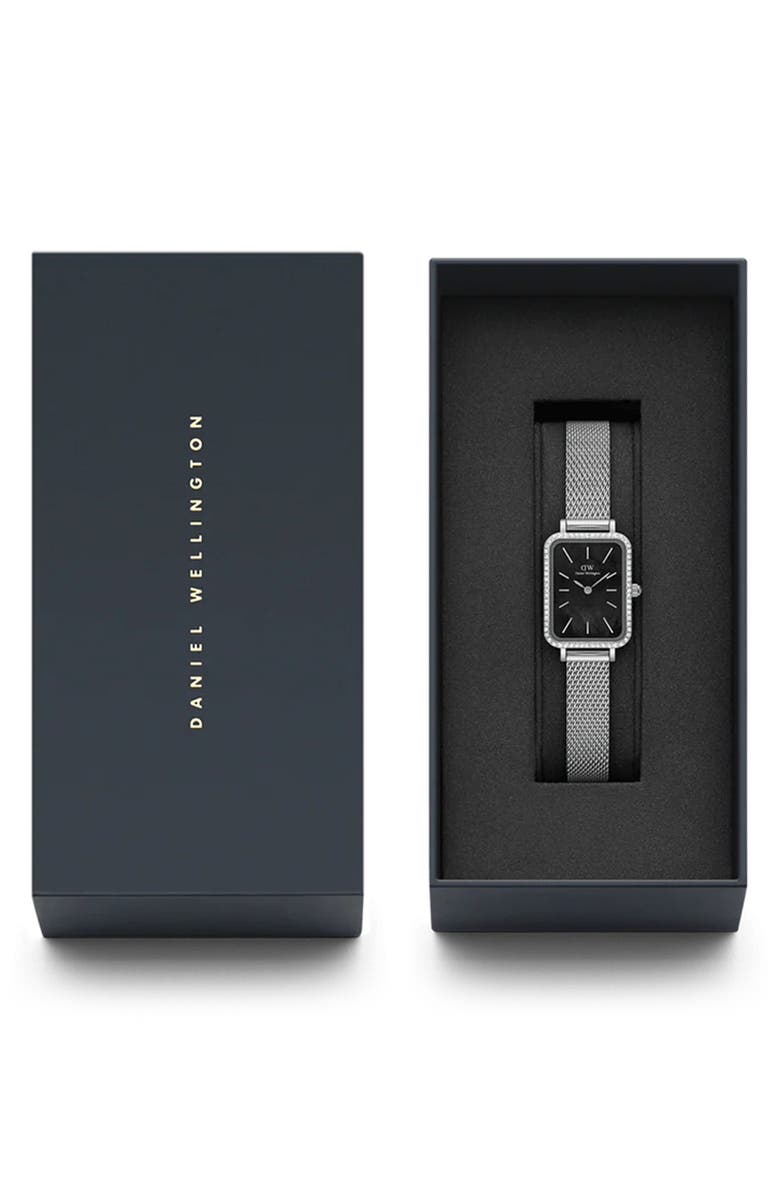 Daniel Wellington Quadro Mesh Strap Watch, 20mm x 26mm, Alternate, color, Silver