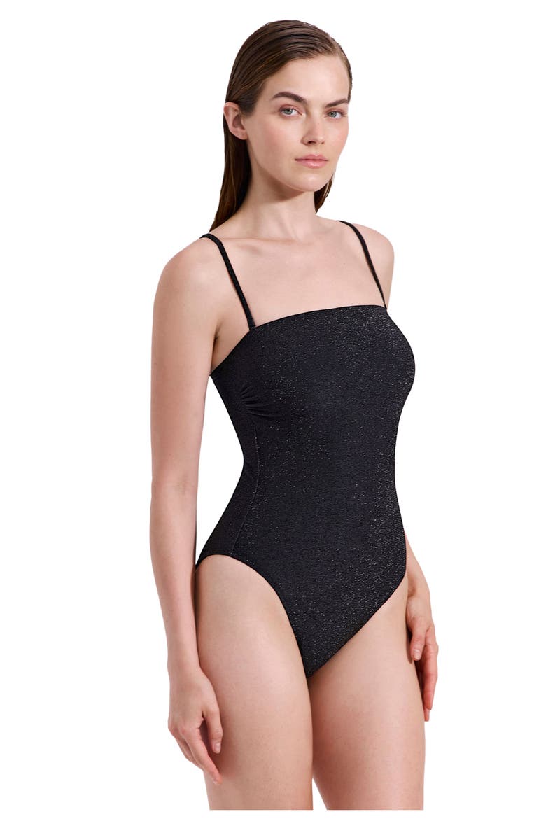 Luna Textured Shimmer Bandeau One Piece, Alternate, color, Black