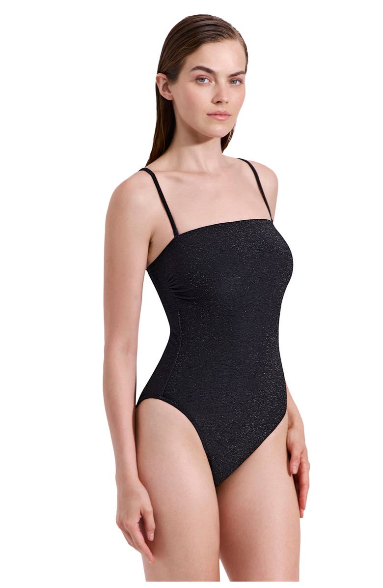 Luma Gottex Luna Textured Shimmer Bandeau One Piece, Alternate, color, Black