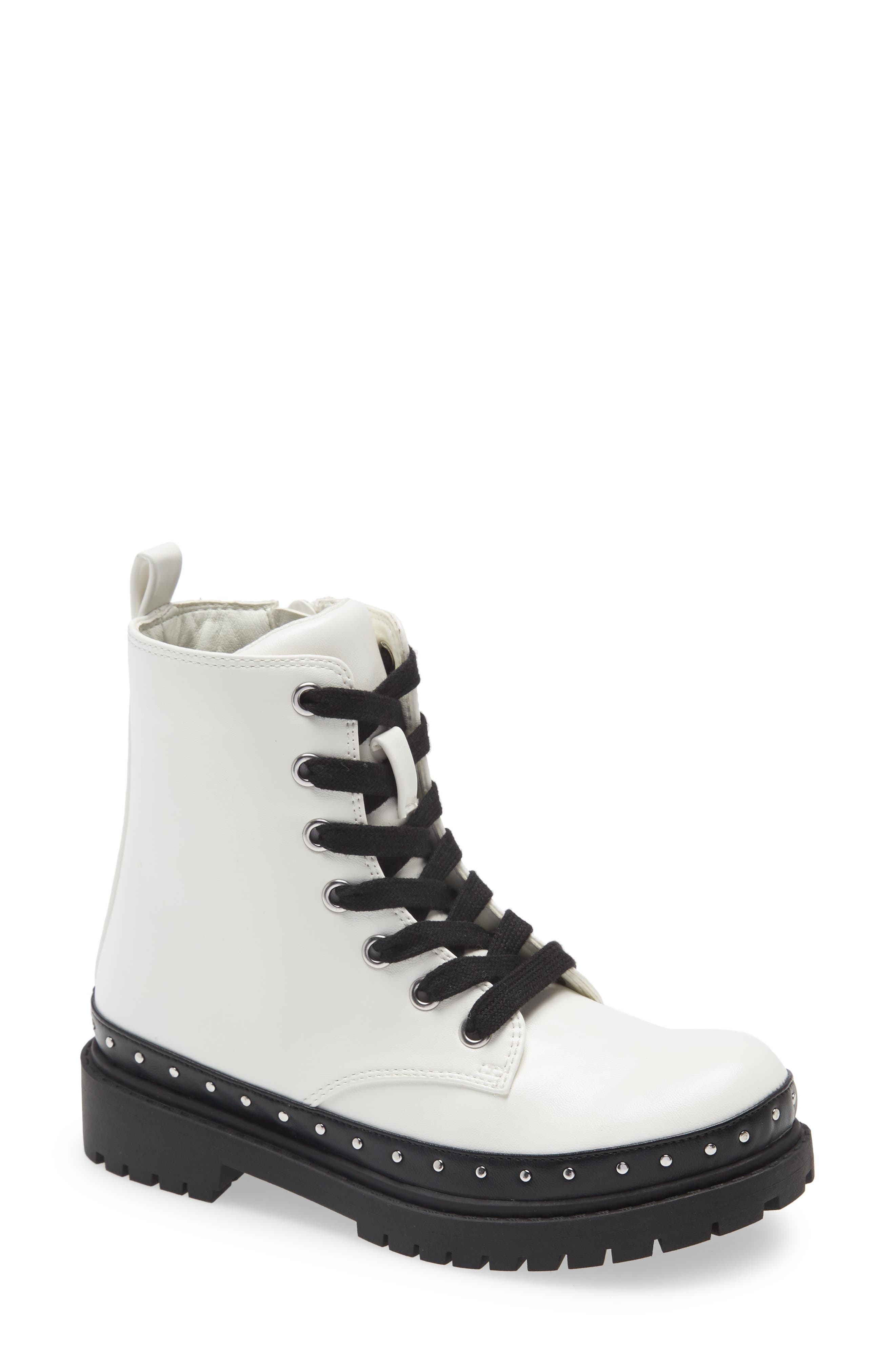 Kids' Aimee Lug Lace-Up Boot, Main, color, WHITE
