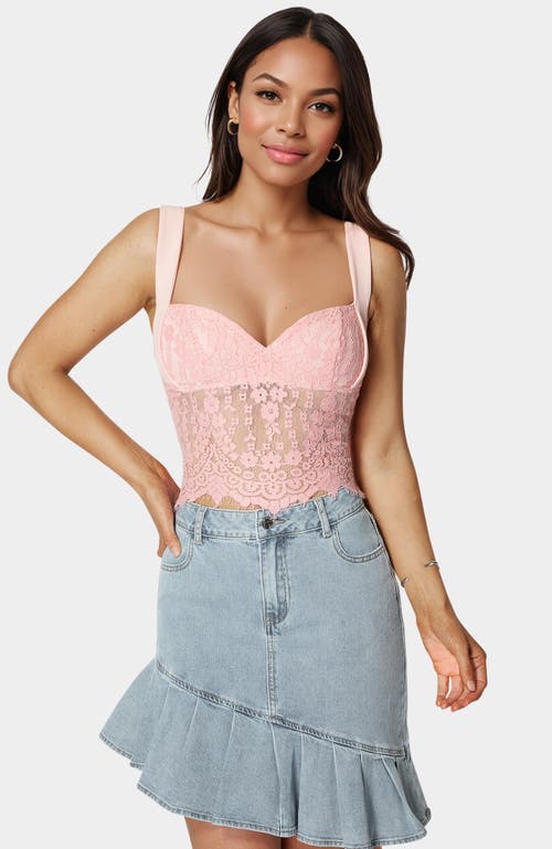 Bebe Lace Sweetheart Top In Pink