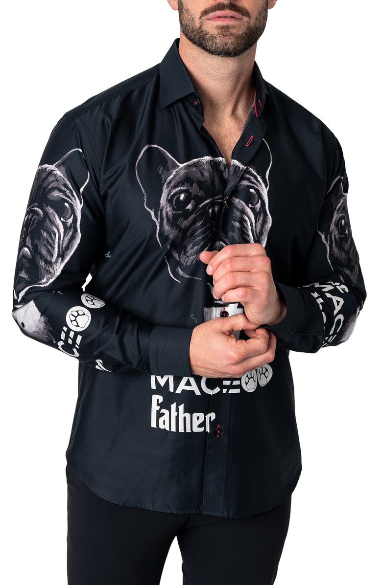 Maceoo Fibonacci Dogfather Cotton Button-Up Shirt, Alternate, color, Black