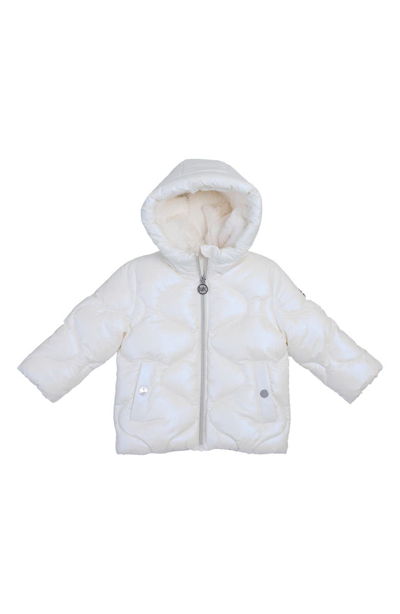 Michael Kors Iridescent Faux Fur Lined Puffer Jacket, Alternate, color, Winter White