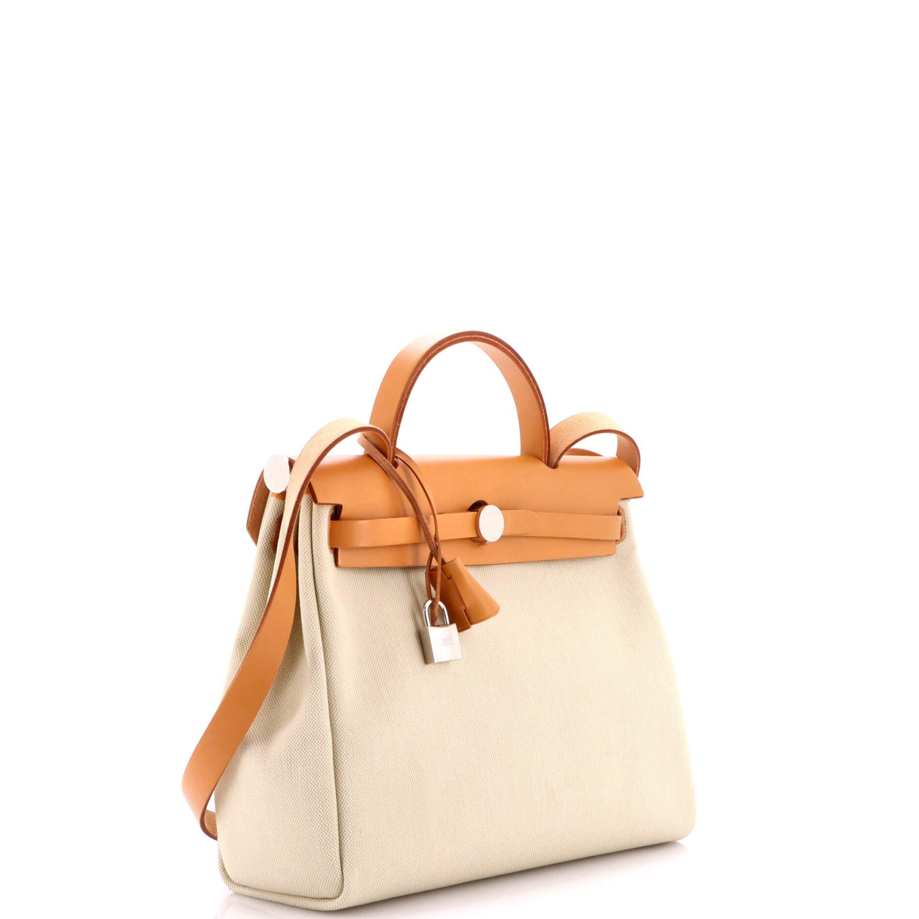 Pre-Owned Hermes Herbag Zip Leather and Toile 31, Alternate, color, Beton