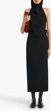 Khaite Roxanne Funnel Neck Double Face Crepe Halter Dress