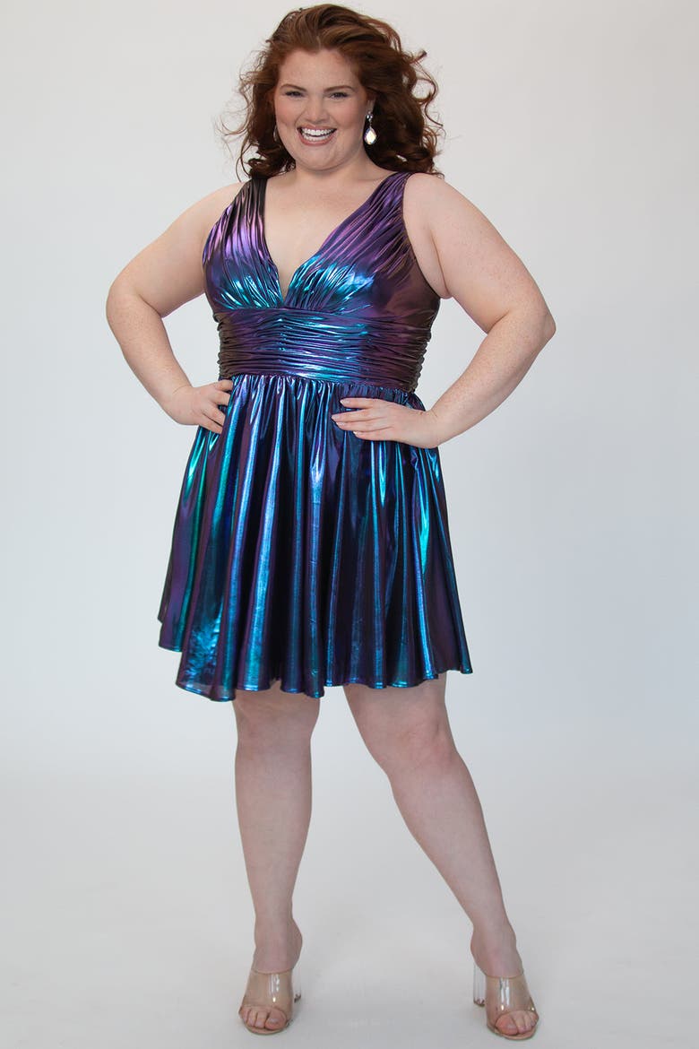 Bra-friendly Iridescent A-line Party Dress, Alternate, color, Prism
