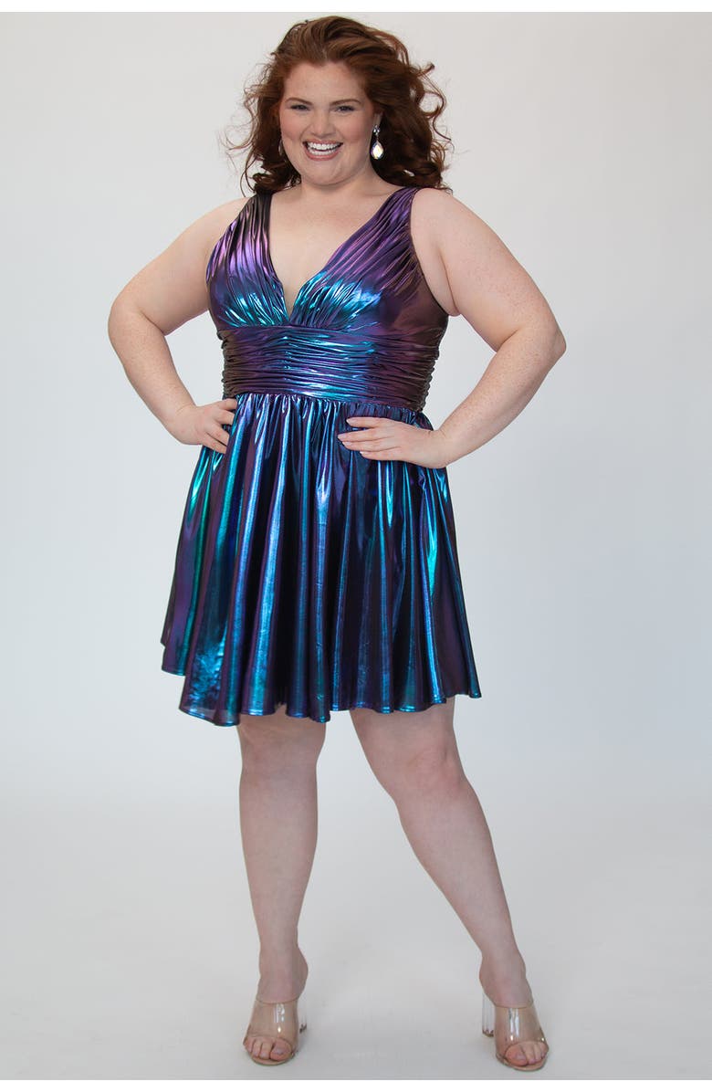 Sydney's Closet Bra-friendly Iridescent A-line Party Dress, Alternate, color, Prism