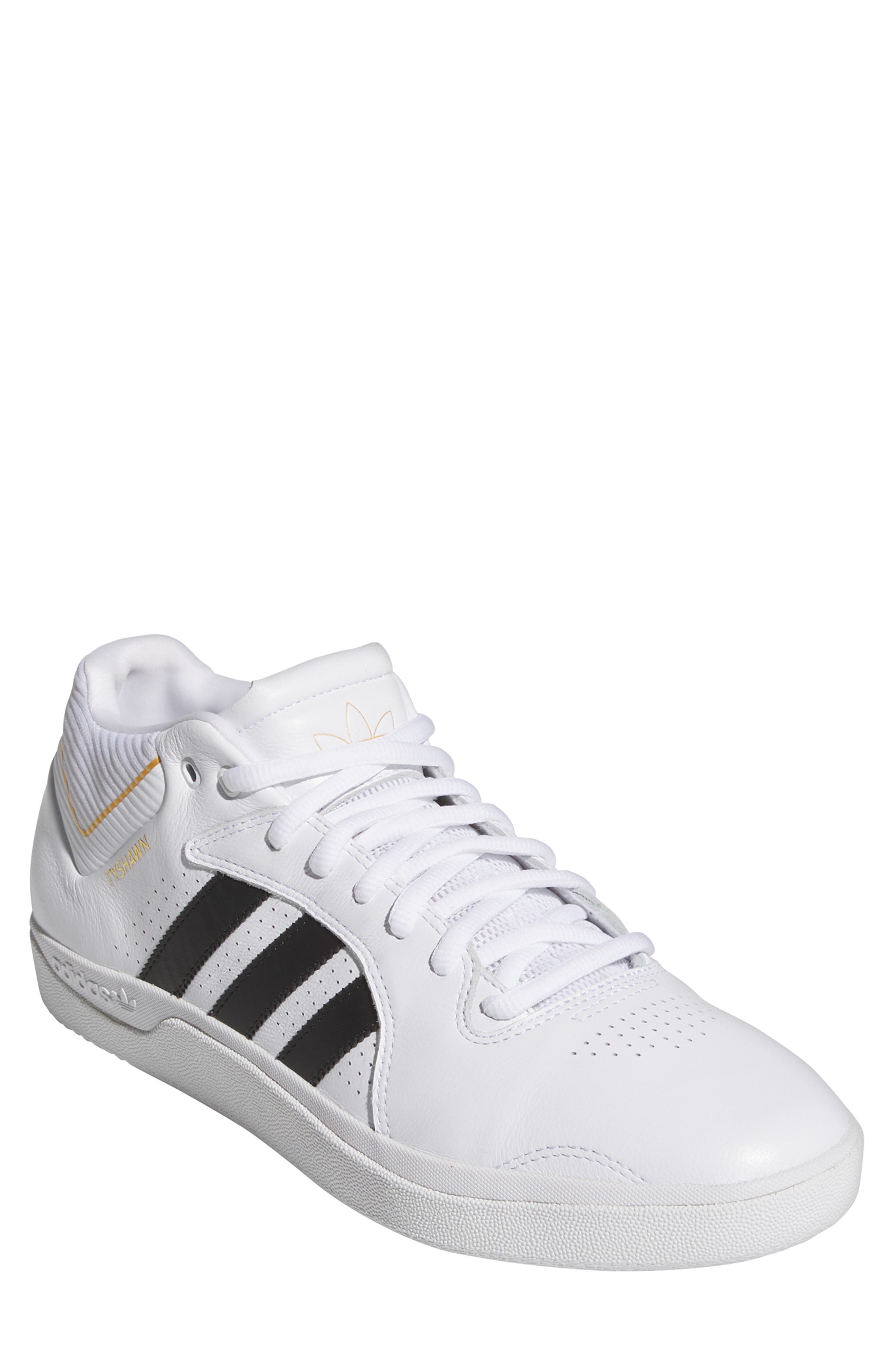 adidas Tyshawn Skateboarding Sneaker, Main, color, White/ Black/ Gold