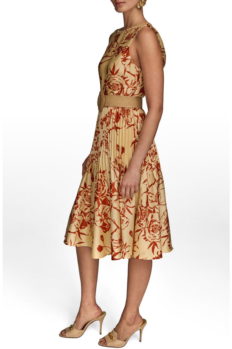 Floral Sleeveless Belted A-Line Midi Dress, Alternate, color, CINNAMON/ BEACH