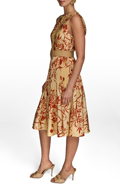 Donna Karan New York Floral Sleeveless Belted A-line Midi Dress In Neutral
