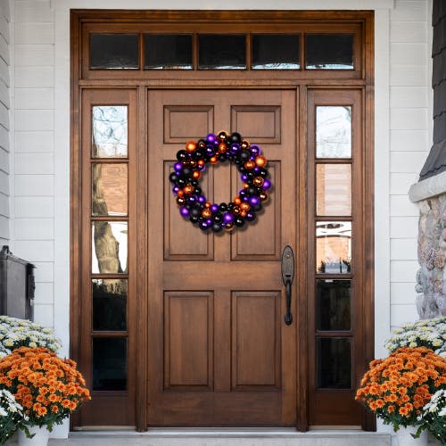 Northlight Jack-o-lanterns Shatterproof Ball Ornament Halloween Wreath In Multi