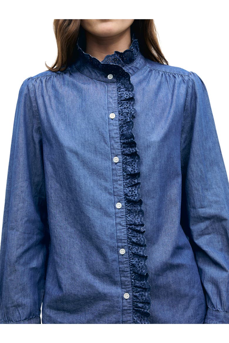 Loupy High Neck Lace Trim Shirt, Alternate, color, Jeans
