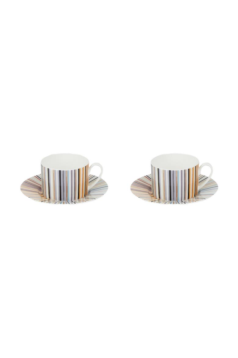 Stripes Jenkins Set Of 2 Tea Cups & Saucers, Alternate, color, White