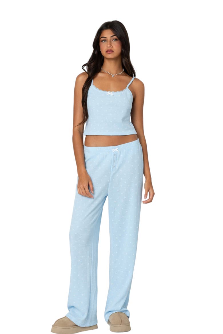 Floral Cotton Waffle Knit Pants, Alternate, color, MIX/ BLUE