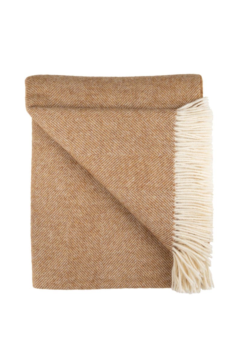 Prince of Scots Southampton Home Shetland Lambswool Herringbone Throw, Alternate, color, Rust