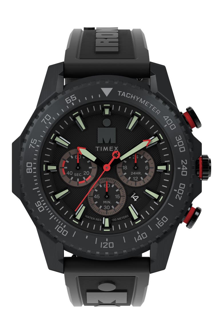 IRONMAN® Adrenaline PU Strap Chronograph Watch, 48mm, Main, color, BLACK