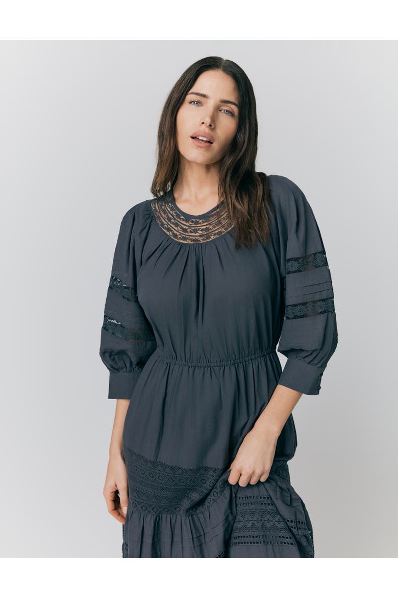 Leoni Lace Trim Cotton Midi Dress, Alternate, color, Charcoal