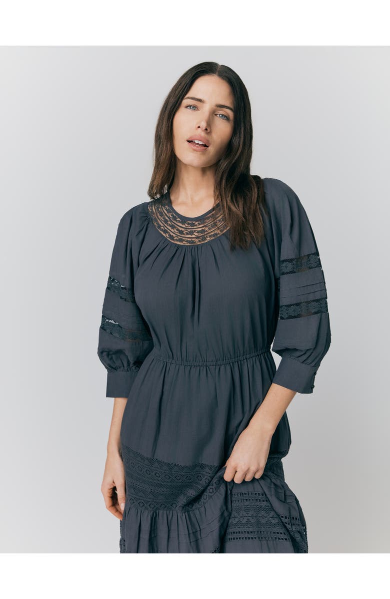 Ghost London Leoni Lace Trim Cotton Midi Dress, Alternate, color, Charcoal