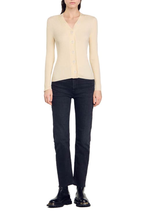 Sandro Gabrielle Ribbed-knit Cardigan In Ecru