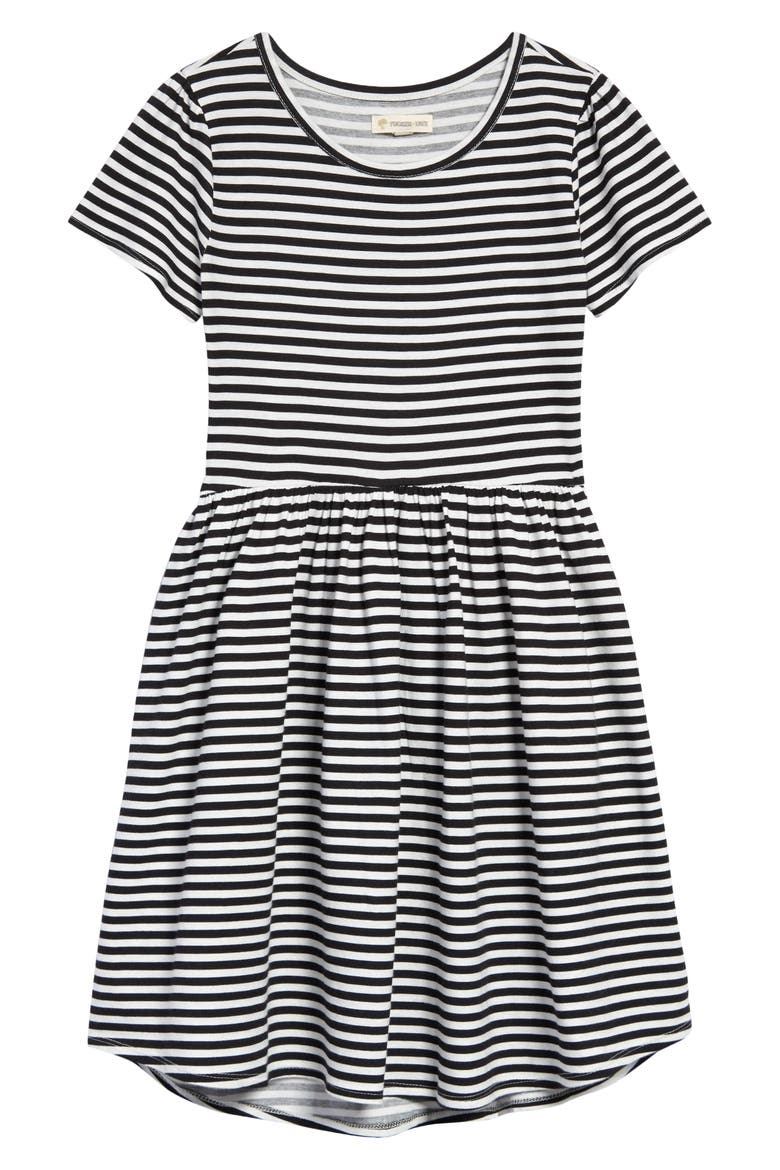 Kids' Printed Dress, Main, color, IVORY- BLACK STRIPE