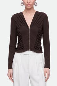 Nocturne Ruffle Trim Zip Front Blouse