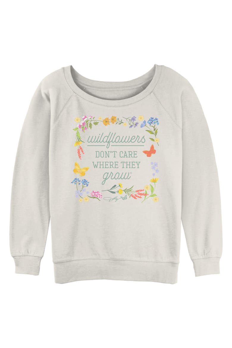 Junior's Wildflower Framed Quote Sweatshirt, Main, color, Egret