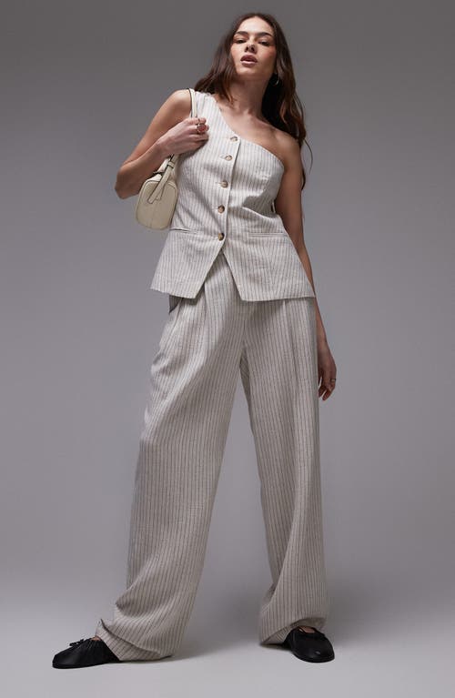 Topshop Stripe One-shoulder Vest In Cream