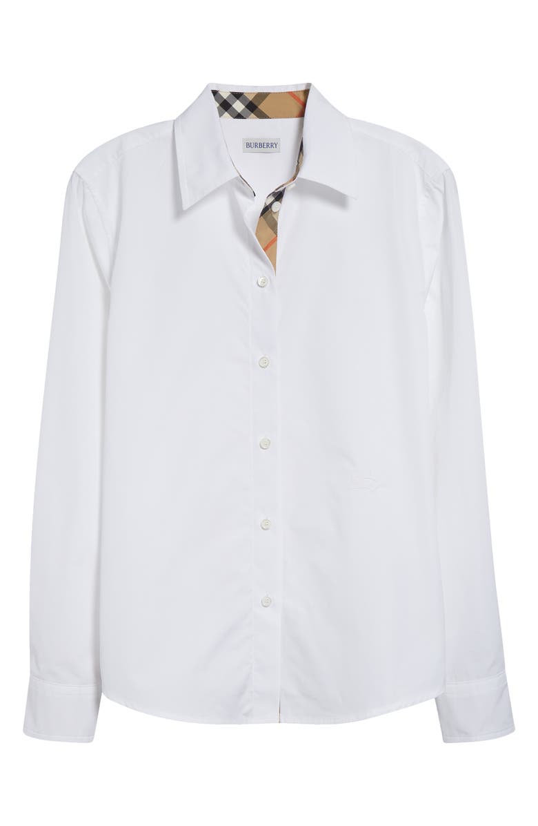 Burberry Cotton Poplin Button-Up Shirt, Alternate, color, White