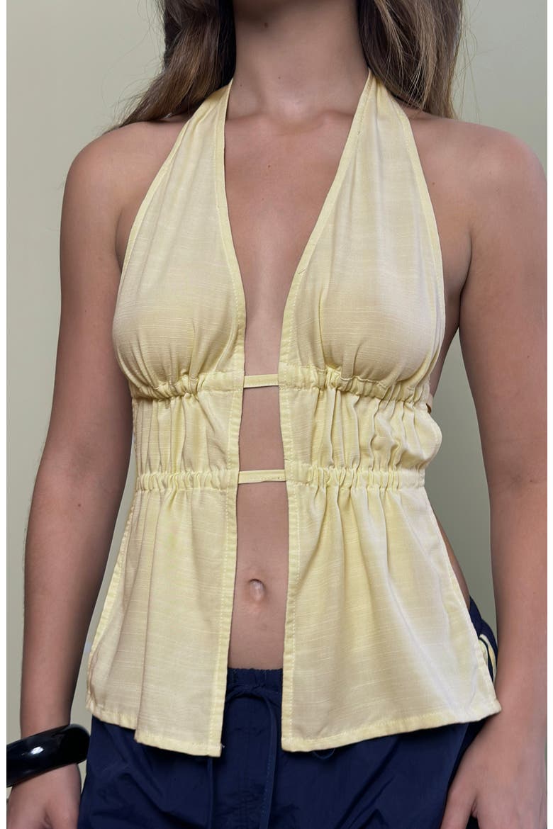 Kaytia Split Front Halter Top, Alternate, color, DOUBLE TIE LEMON