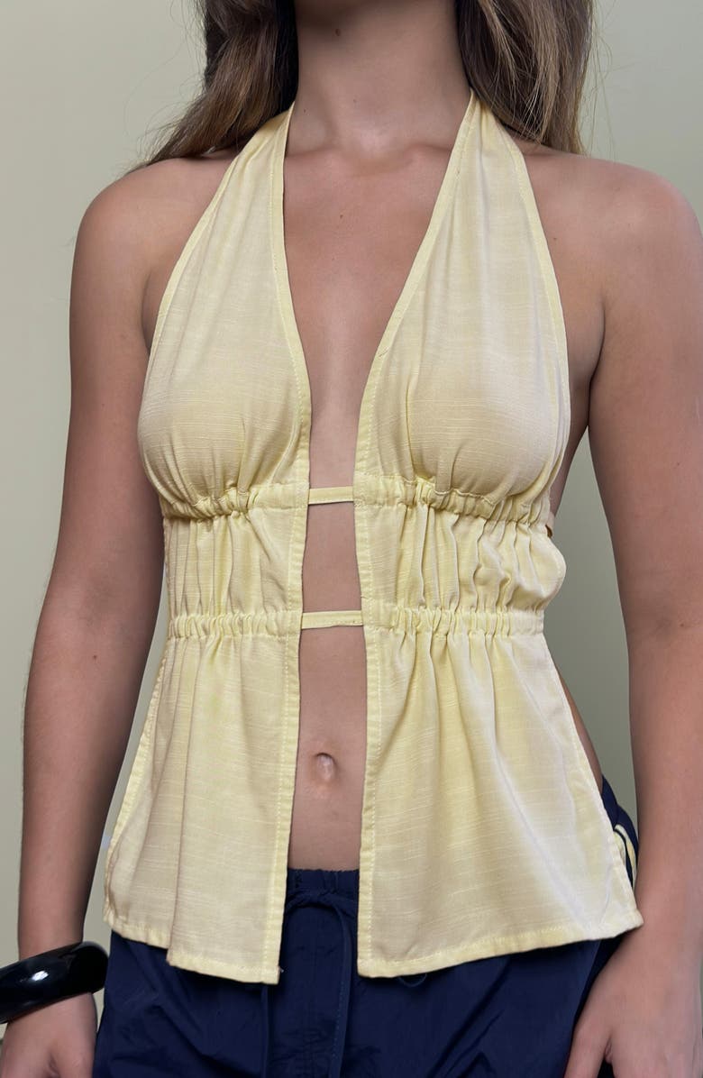 Motel Kaytia Split Front Halter Top, Alternate, color, Double Tie Lemon